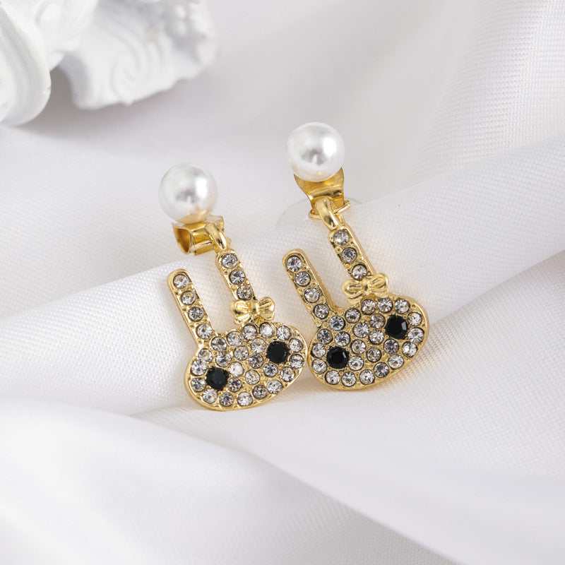 Rhinestone Shiny Rabbit Earrings