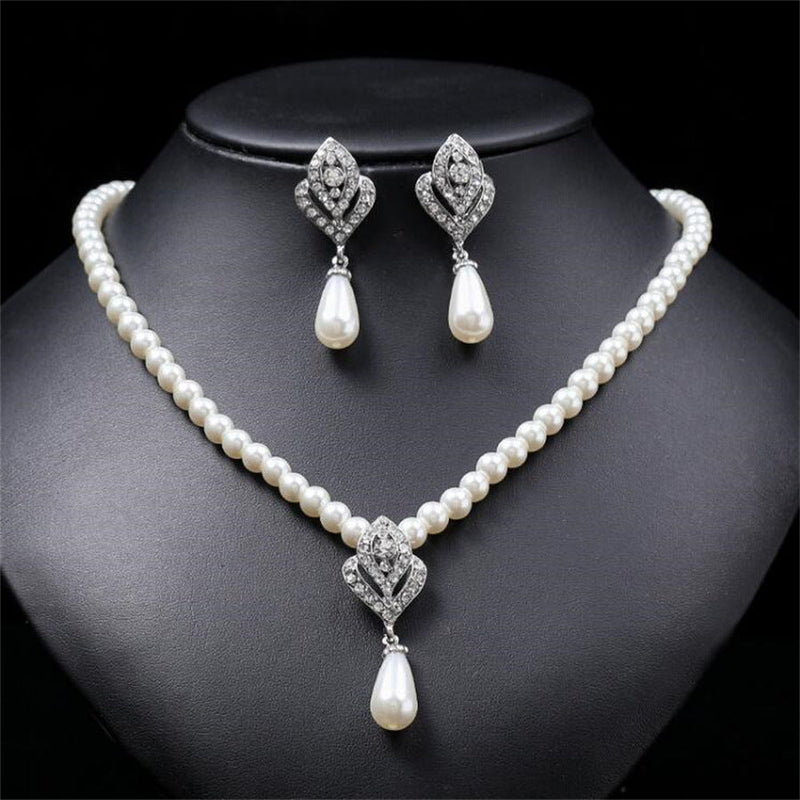 Rhinestones Crystals Pearls Bridal Jewelry Set
