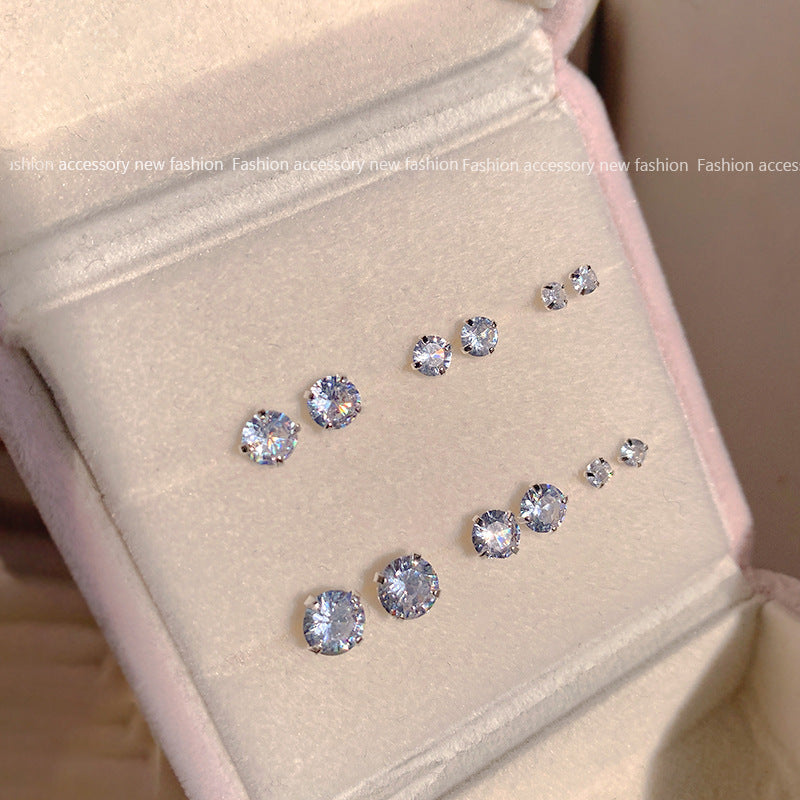Round Crystal Zircon Stud Earrings