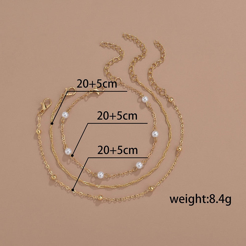 Bohemia Pearl Layer Chain Anklets Set