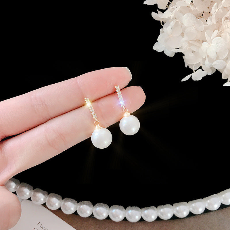 Dangle Drop Pearl Stud Earrings