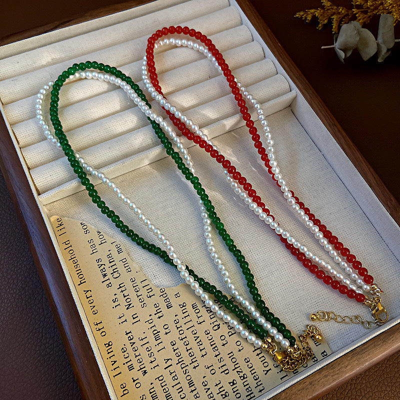 Double-Layer Twisted Glass Bead Necklace for Women