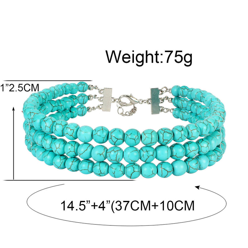 Multi-Layered Turquoise Stone Choker Necklaces