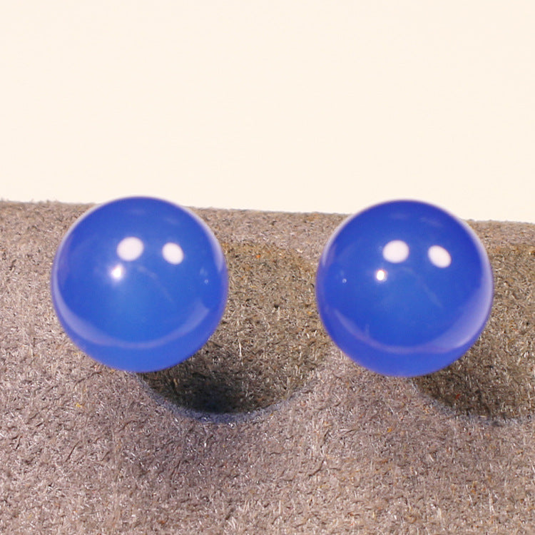 Natural Agate Stud Earrings Simple Round Bead Earrings