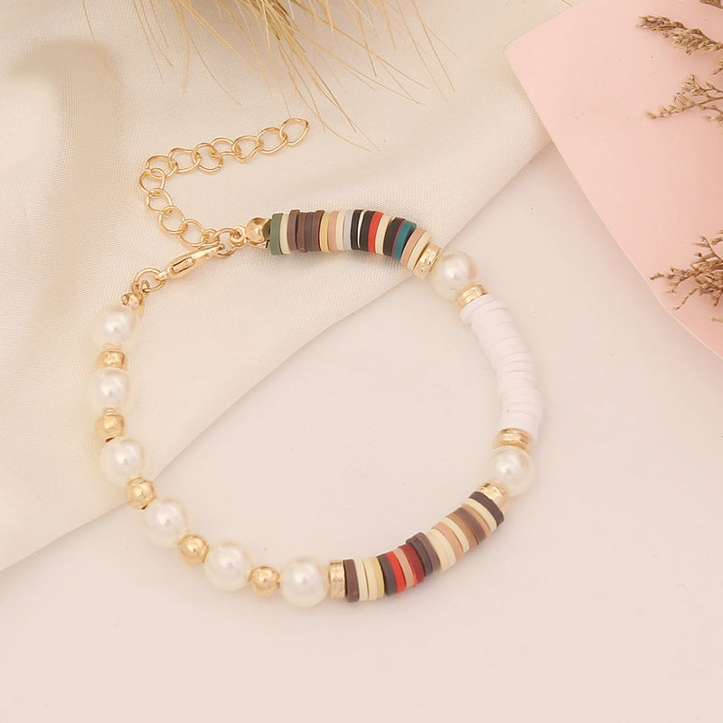 Fashion Multicolor Clay Beads Imitation Pearl Bracelet Set