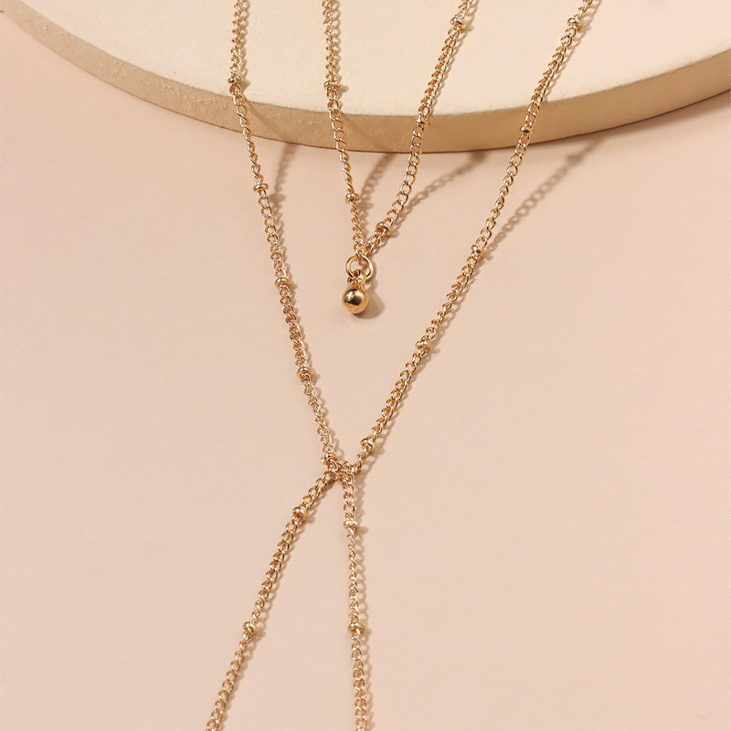 Double Layer Tassel Long Bead Chain Choker Necklace