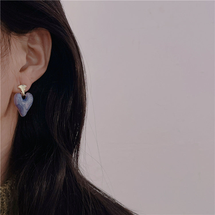 Enamel Heart Drop Earrings for Women