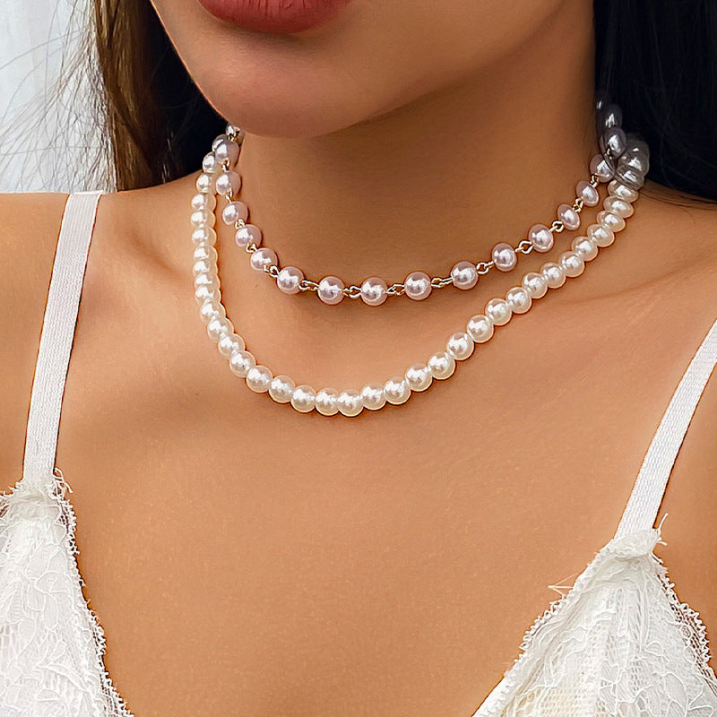 Simple Charming Braided Two Layer Round White Faux Pearl Necklace
