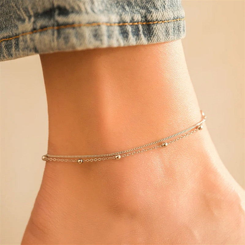 Round Beads Link Chain Anklet Jewerly