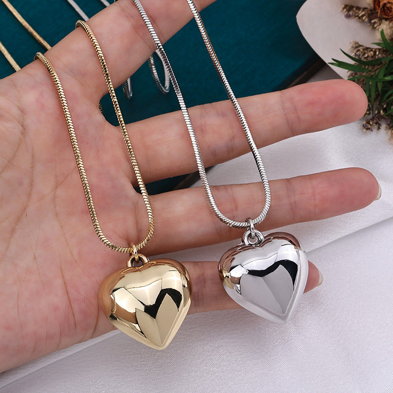 Peach Heart Snake Chain Necklace