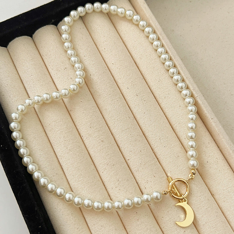 Moon Pearl Necklaces for Women Moon Pendant Baroque