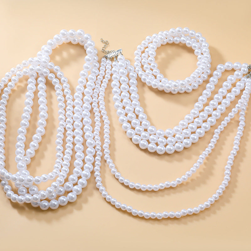 Simple Multi-layer Pearl Women Necklace Long Sweater