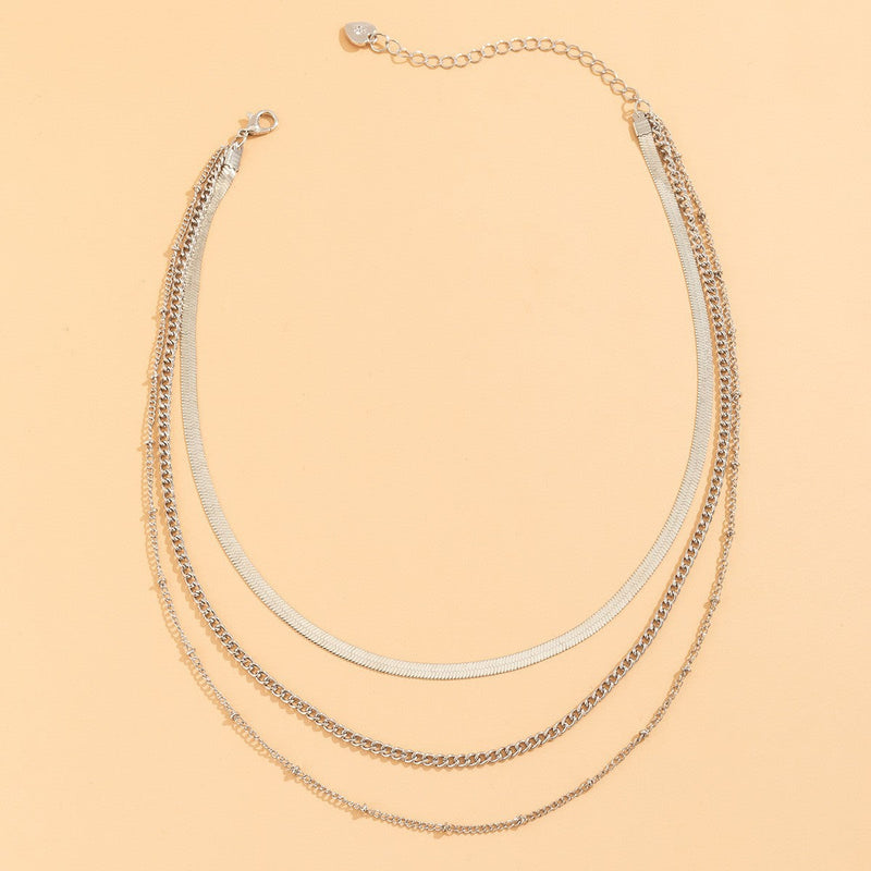 Chain Choker Necklace Gold Silver Plated Three Link Chains Layer Jewelry