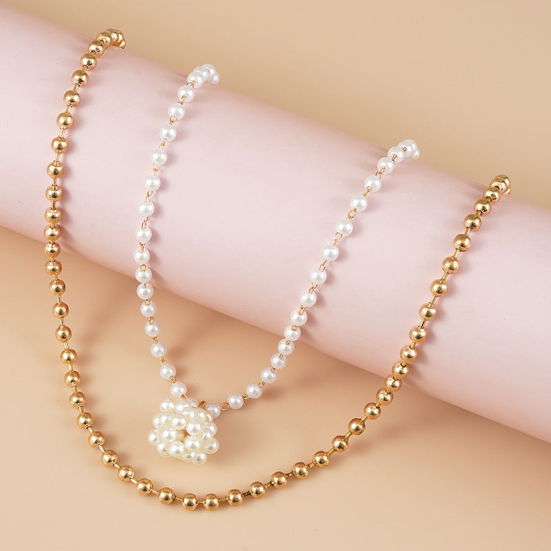 Double Layer Pearl Chain Pendant Necklace