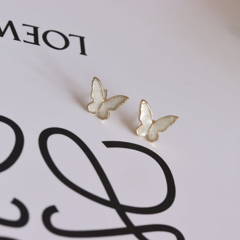 Simple White Butterfly Womens Earrings