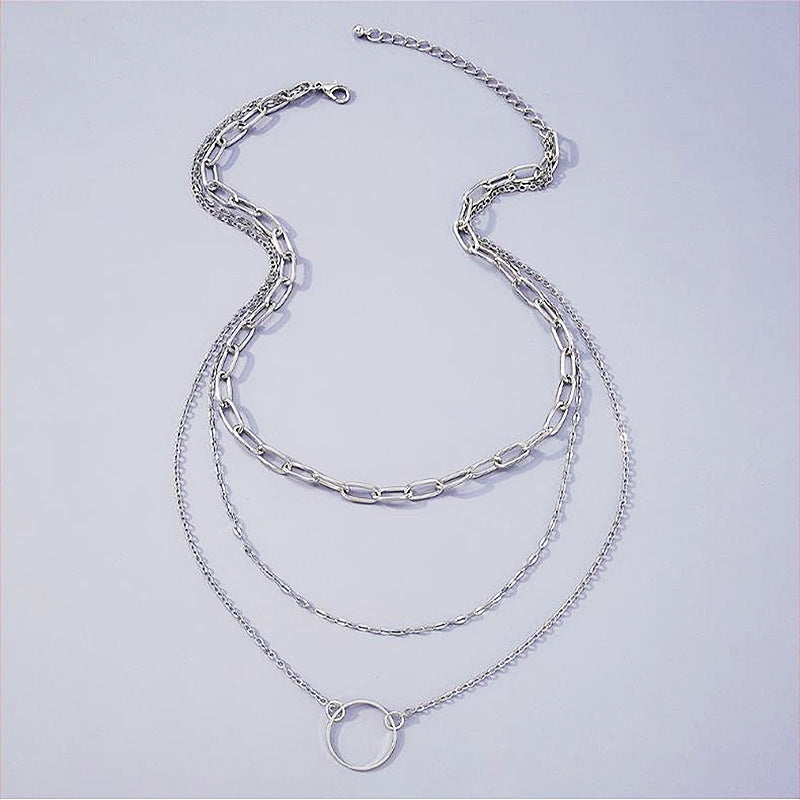 Multi Layers Metallic Chain Hollow Heart Pendant Necklace