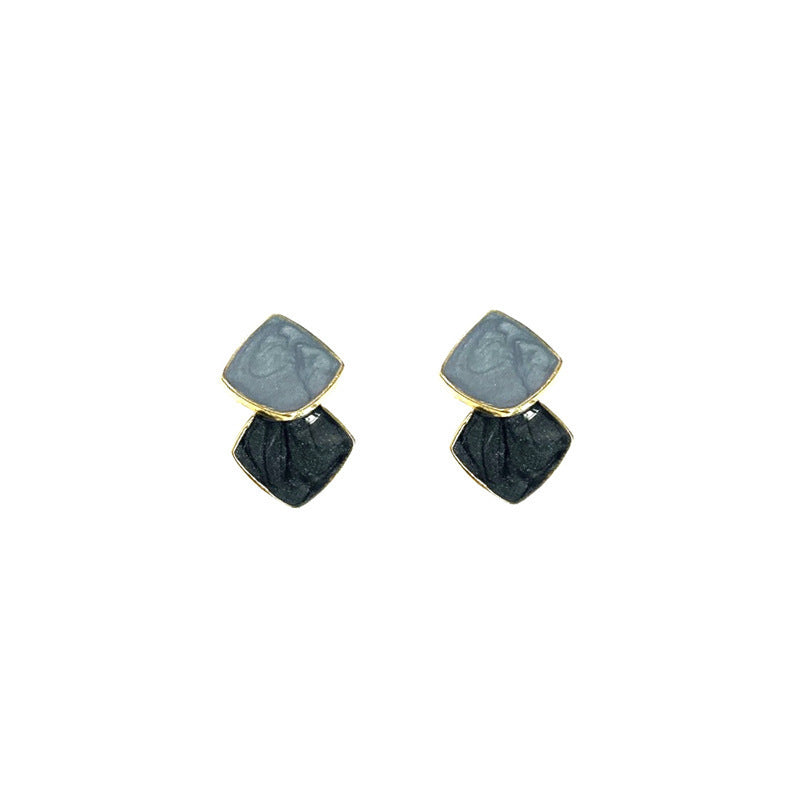 Enamel Double Square Geometric Earrings