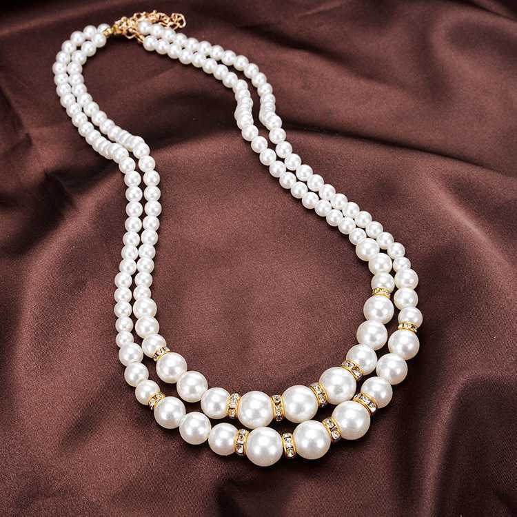 Pearl Necklace Double layer Pearl Multi-layer Stone Ring Beaded Necklace