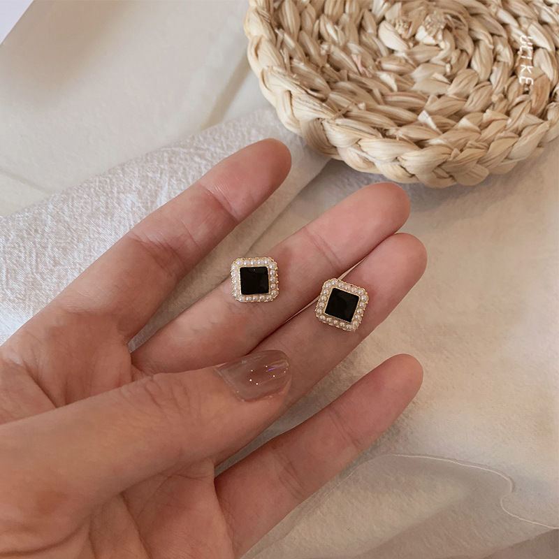 Square Black Pearl Earrings