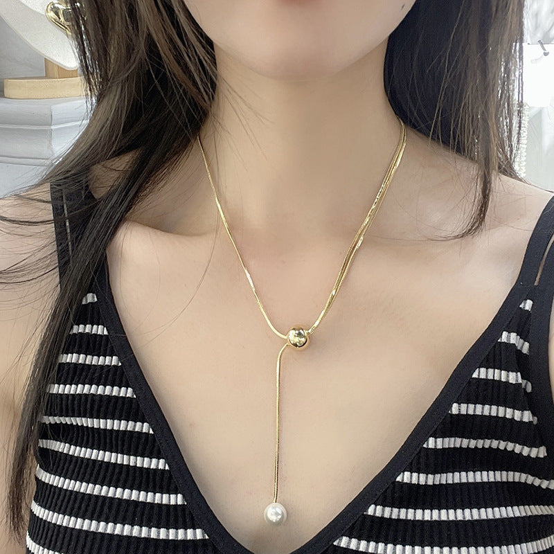 Long Tassel Choker Necklace for Women Small Ball Pendant