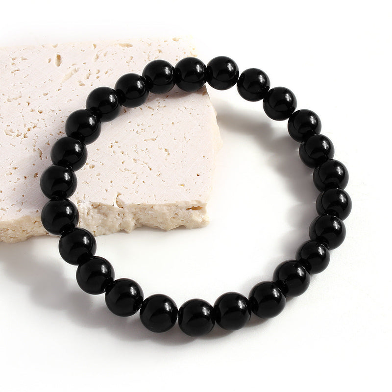Black Glass Bead Elastic Bracelets