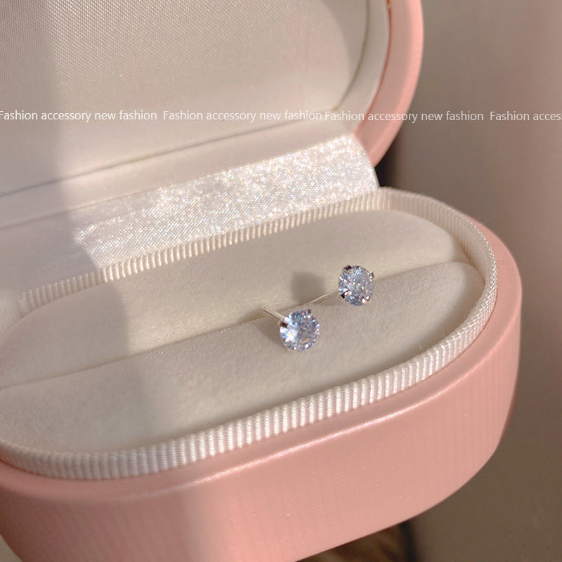 Round Crystal Zircon Stud Earrings