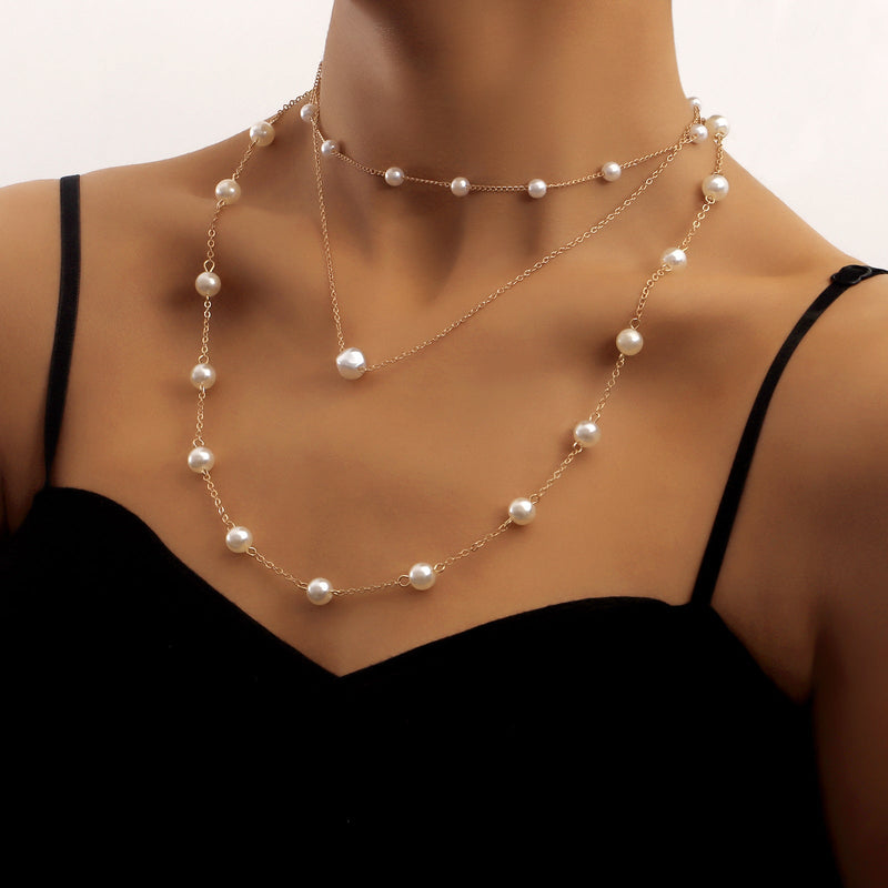 Women Layered Pearl Beads Necklace
