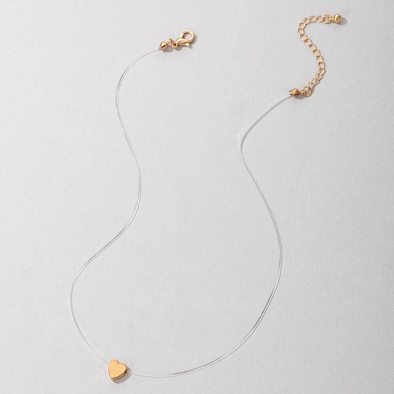 Fishing Line Chain Heart Pendant Choker Necklace
