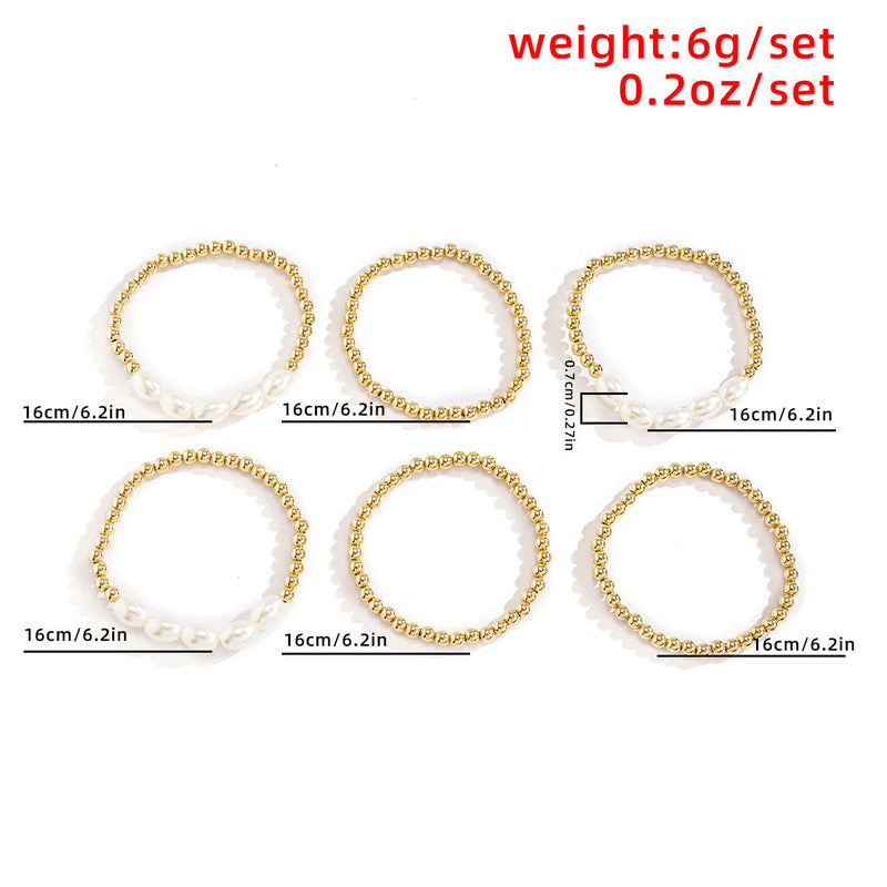 Imitation Pearl Metallic Bead Bracelet Set