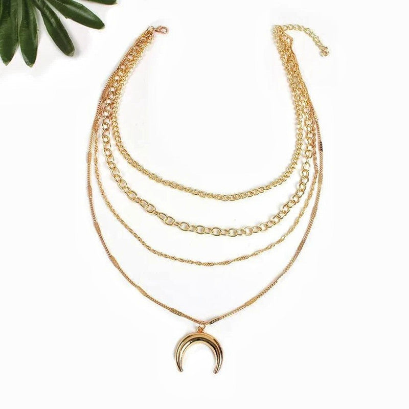 Multi-layer Paperclip Link Crescent Necklace