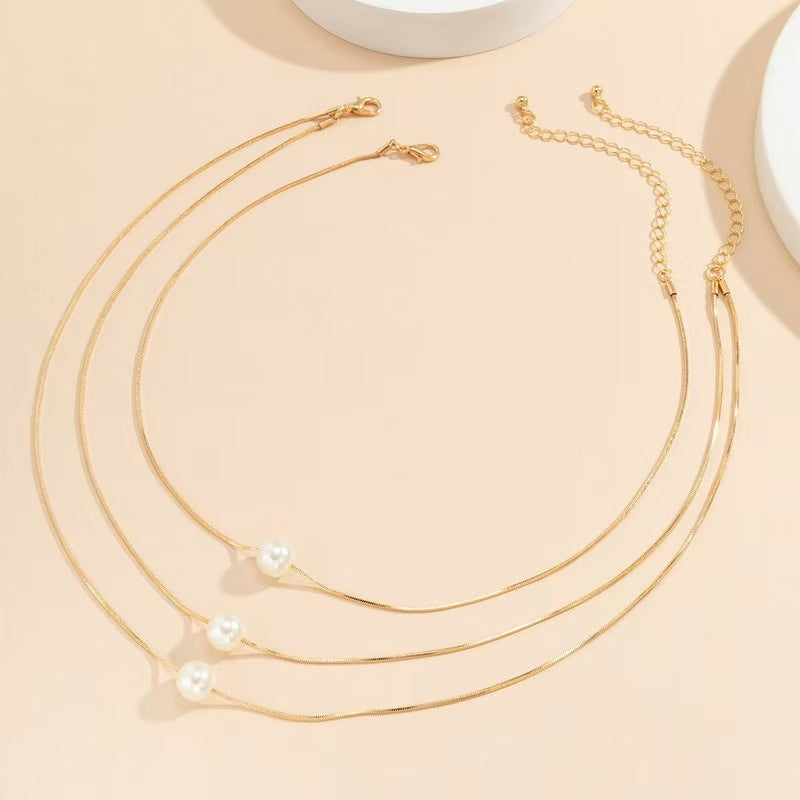 Multi-layer Pearl Snake Bone Chain Necklace