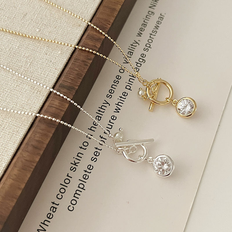 Pearl Pendant Crystal Charm Chain Necklace