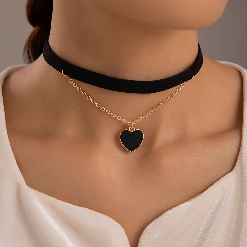 Heart Velvet Flannel Choker Chain Necklace