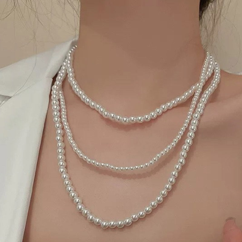 White Beads Round Layer Pearl Necklace