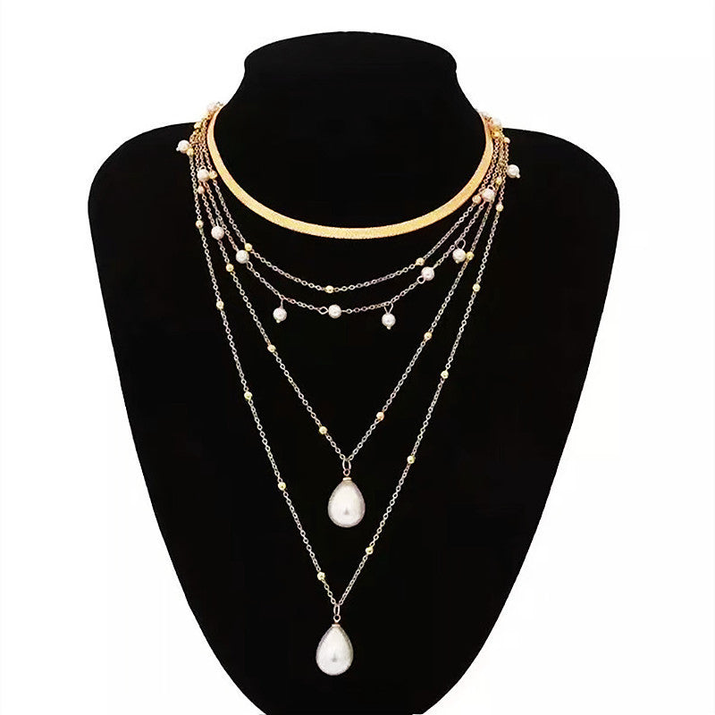 Women Multi-Layer Bead Pearl Choker Necklace