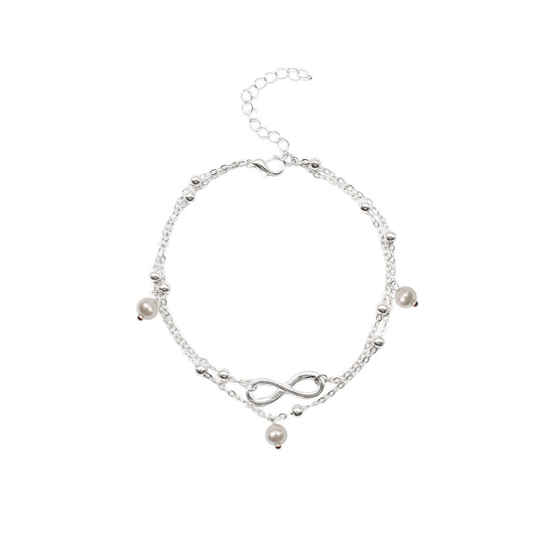 Double Layer White Pearl Beaded Anklet Jewelry