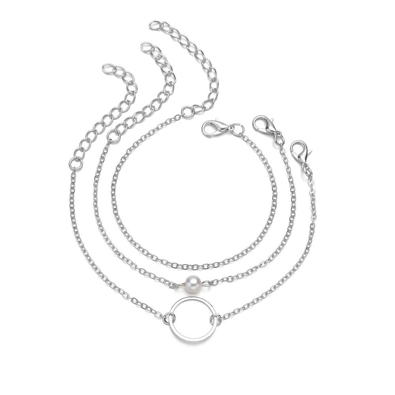 Round Charm Layered Chain Bracelet Set