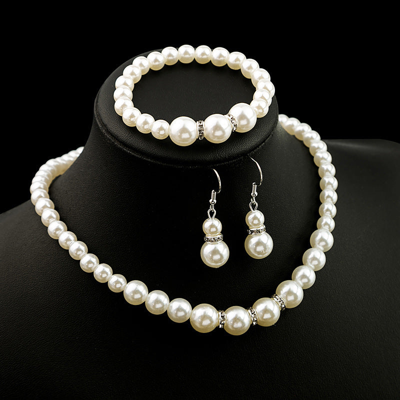 Classic Wedding Bride Jewelry Pearl Necklace Earrings Bracelet Jewelry Sets