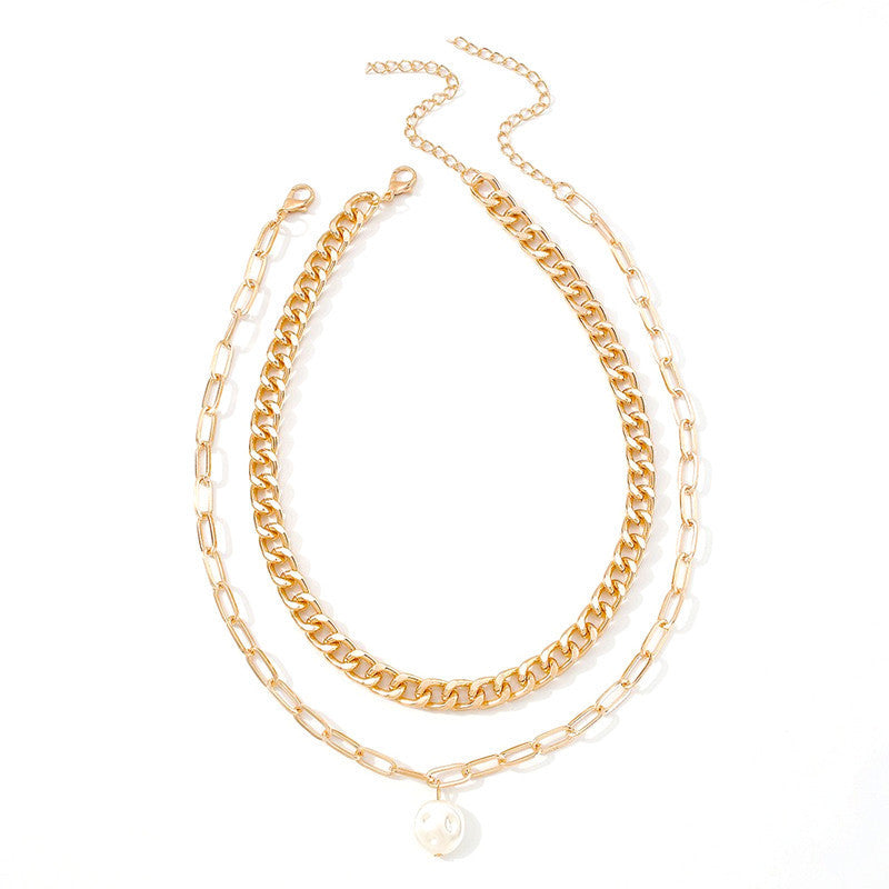 Punk Multi Chain Layered Pearl Necklace