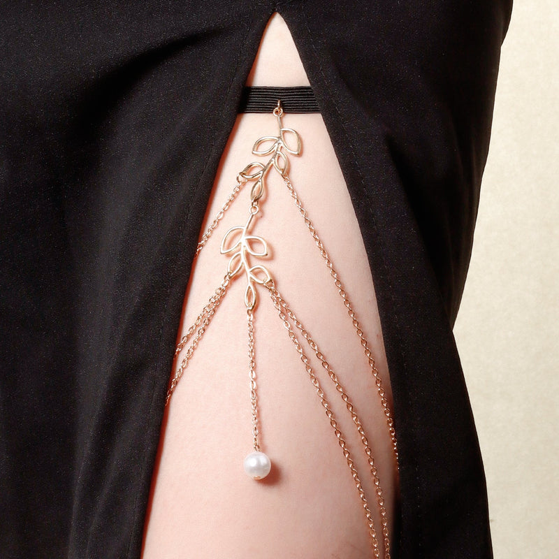 Multi Layer Tassel Pearl Clip Bead Leg Chain
