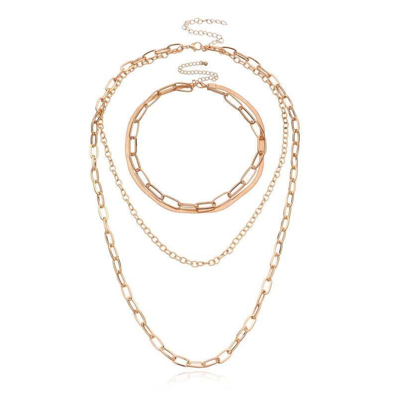 Multiple Paperclip Chain Layer Necklace Set