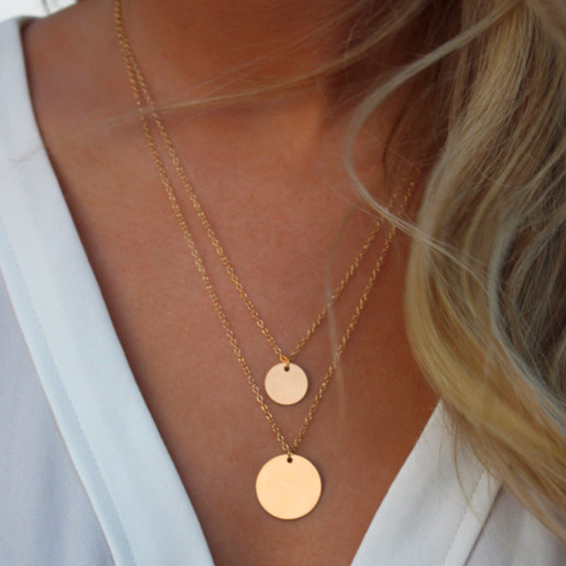 Double Layered Round Disc Pendant Necklace