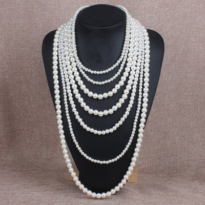 Fashion Multilayer White Imitation Pearl Choker Necklace Set