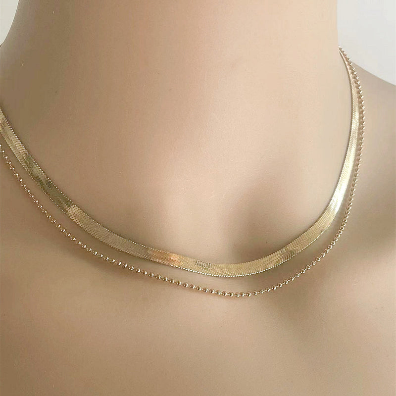 Double Layer Herringbone Snake Chain Necklace