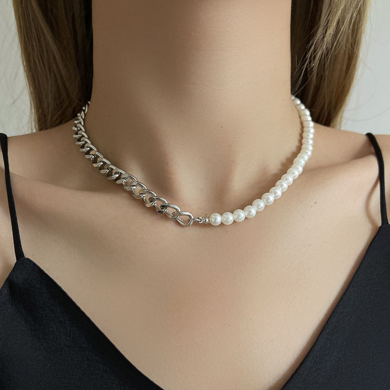 Elegant Chain Choker Necklace Fashion White Pearl