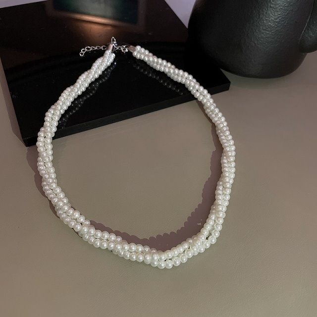 Multi layers women choker Pearl Necklace Round Twisted