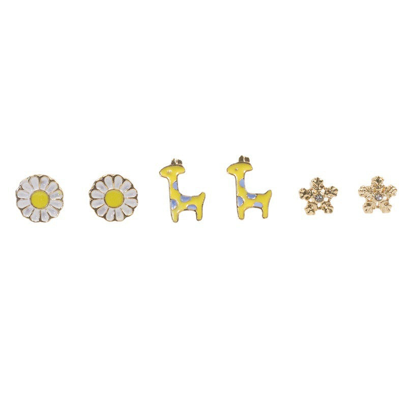 Giraffe flower snowflake stud earrings set