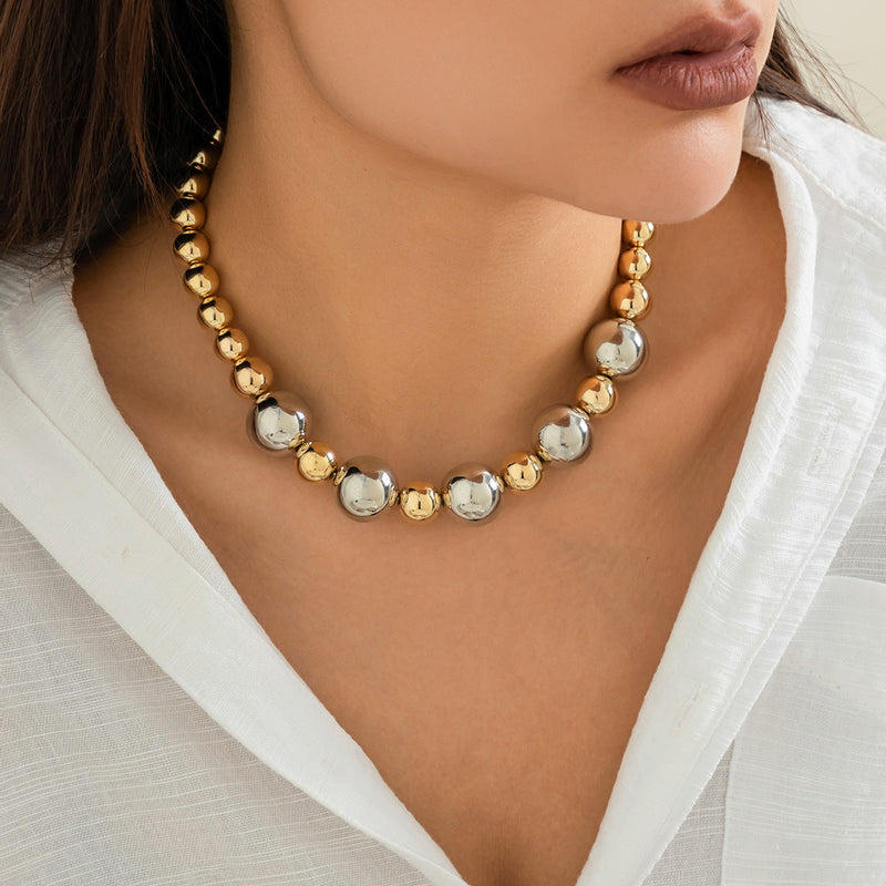 Women CCB Beads Imitation Pearl Collar Choker Necklace