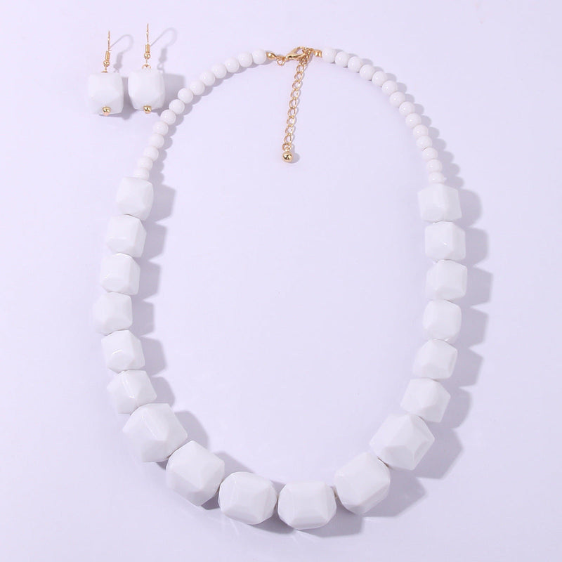 Acrylic Jewelry Set White Black Beads Necklace Earring