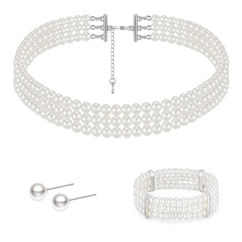 Layered Choker Pearl Necklaces Jewelry Set